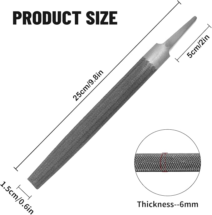 8" Half Round Medium Cut File, Double Cut Teeth, Made of High Carbon Steel, Half Round Hand File Without Handle, Suitable for Shaping Metal, Wood, etc.
