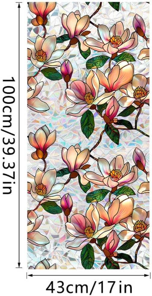 Retro Magnolia Flowers Window Privacy Film, Stained Glass Decals Colorful - Image 6