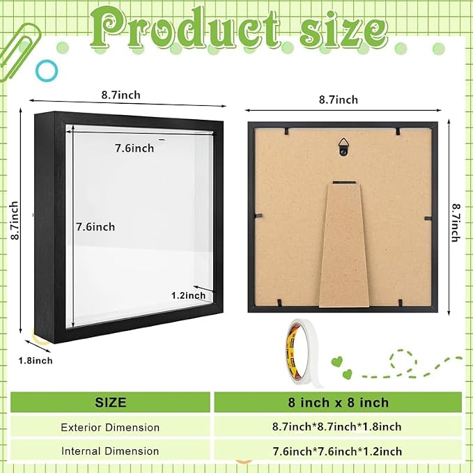 4 Pack 8 x 8 Shadow Box Picture Frame 3D Frames Shadow Box Square Shadow Boxes - Image 2