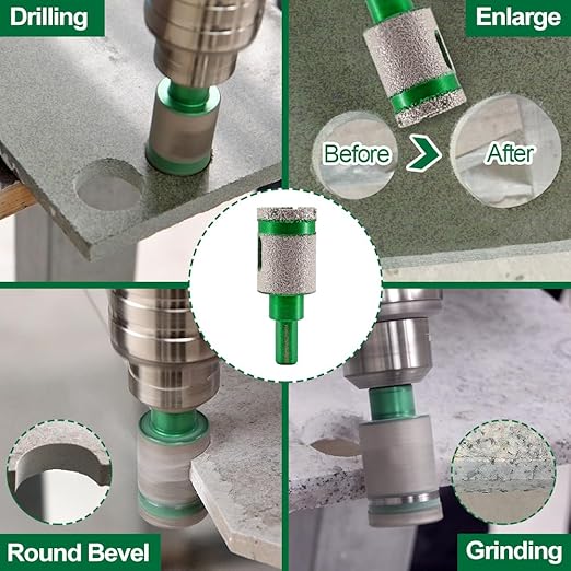 Diamond Core Drill Bit Kit - 6/8/10/25/28/32/35/45/50/65mm Triangle Shank +4/5"(20mm) Finger milling Bit Tile Hole Saws for Drilling/Enlaging Porcelain Ceramic Tile Granite Marble Stone