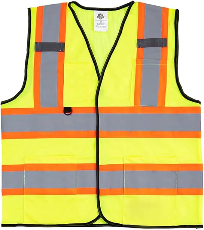 Dazonity High Visibility Safety Vest with Multi Pockets, Reflective Strips, Fit for Men & Women, Work, Construction,Cycling, Runnning, Surveyor, Volunteer (Yellow-3XL)