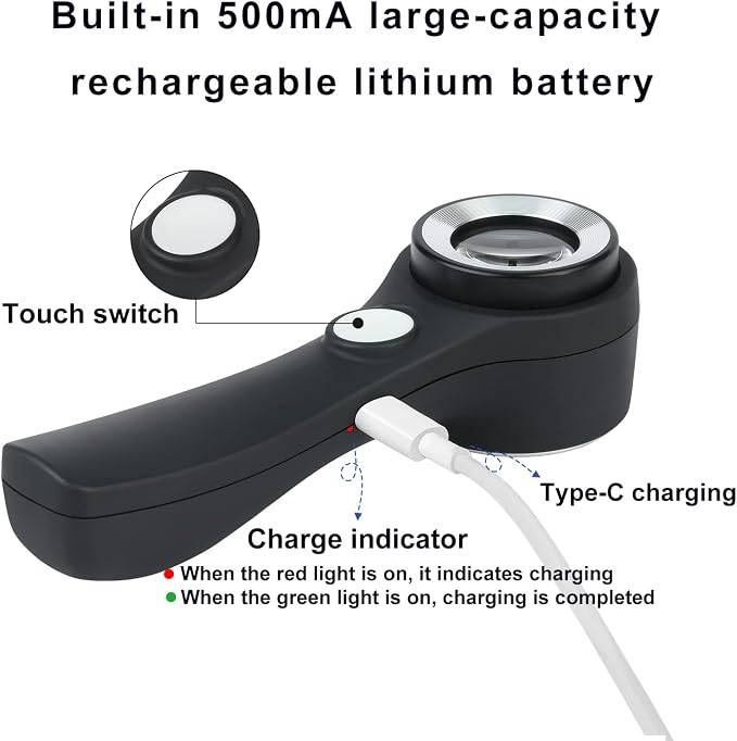Handheld Jewelers Loupe with Scale, Magnifying Glass Loop with UV and LED Light - Image 3