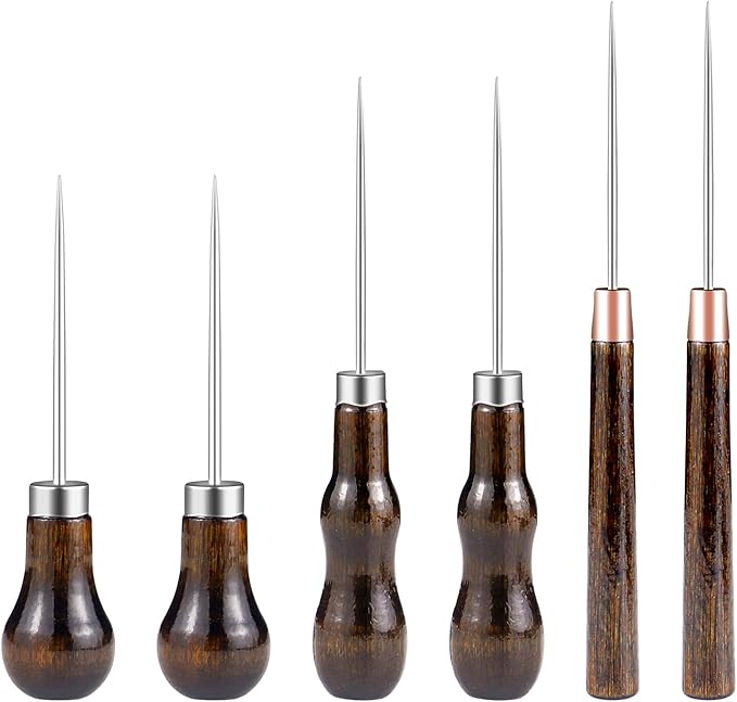 6 PCS Awl Tool Set, Leather Punch Stitching Marking Awl Tool, Gourd Shape Handle Punch Tool for Leather Sewing, Marking, Crafts Wood, Shoe Repair
