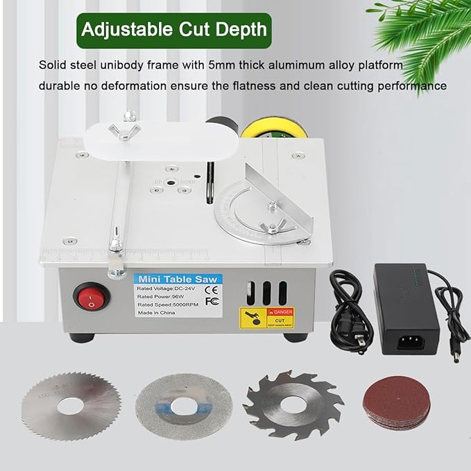 Multi-Functional Mini Table Saw for Crafts, Portable Desktop Electric Saw – Speed & Angle Adjustable for Wood/PCB/Acrylic/Plastic Cutting, 96W