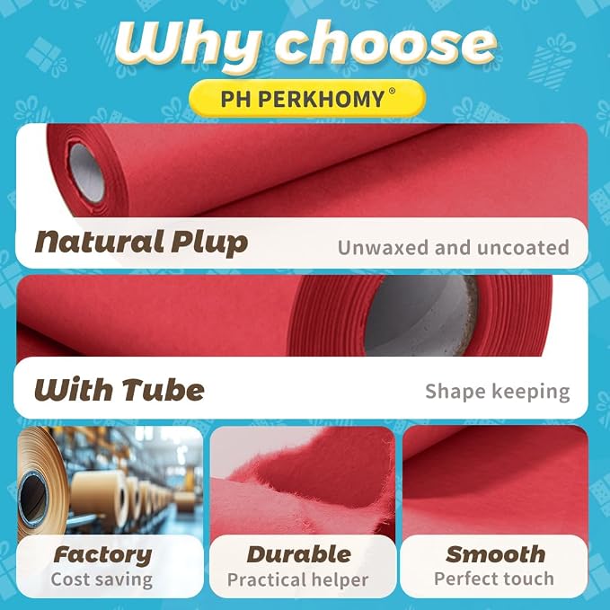 PerkHomy Red Kraft Paper Roll 17.5" x 760" - Image 6