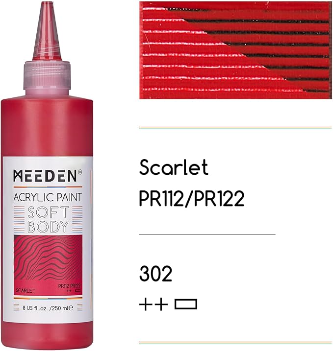 MEEDEN Soft Body Acrylic Paint: Scarlet Red Matte Finish - 250ml/8.45oz Bulk - Image 2
