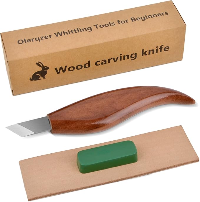 Wood Carving Knife With Leather Strop and Polishing Compound - Whittling Tools for Beginners, Adults and Kids (Oblique Carving Knife)