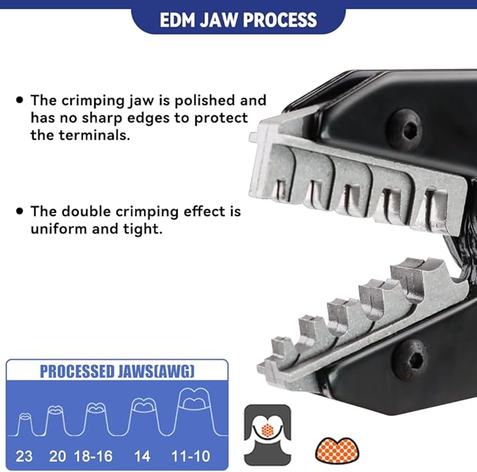 HKS Crimping Tool for Non-Insulated Open Barrel Terminals -for JST Molex TE Connectors - AWG 24-10 (0.25-6mm²) with Chrome-Moly Steel Wire Cutting Jaw - YF-04BS