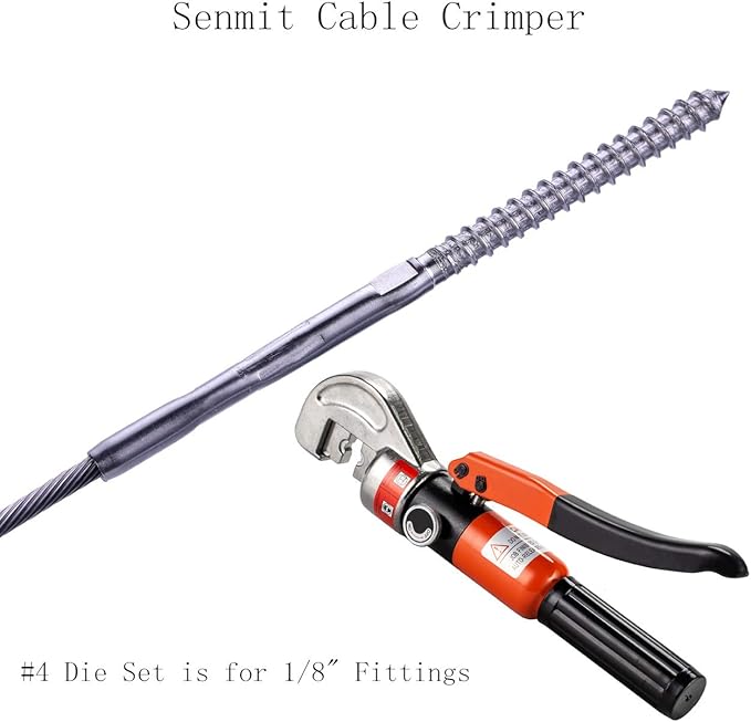 10 Ton Hydraulic Cable Crimper Hand Tool for 1/8, 3/16 Stainless Steel Cable Railing Fittings, Heavy Duty Head, Come with 8 Pairs Dies and Cable Cutter