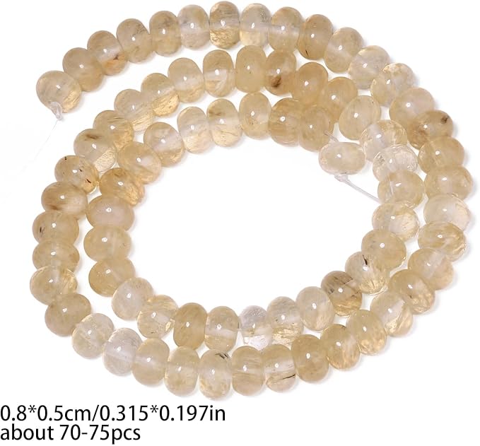 Songxi 5x8mm Natural Gold Rutilated Quartz Stone Rondelle Beads, Gemstone - Image 2