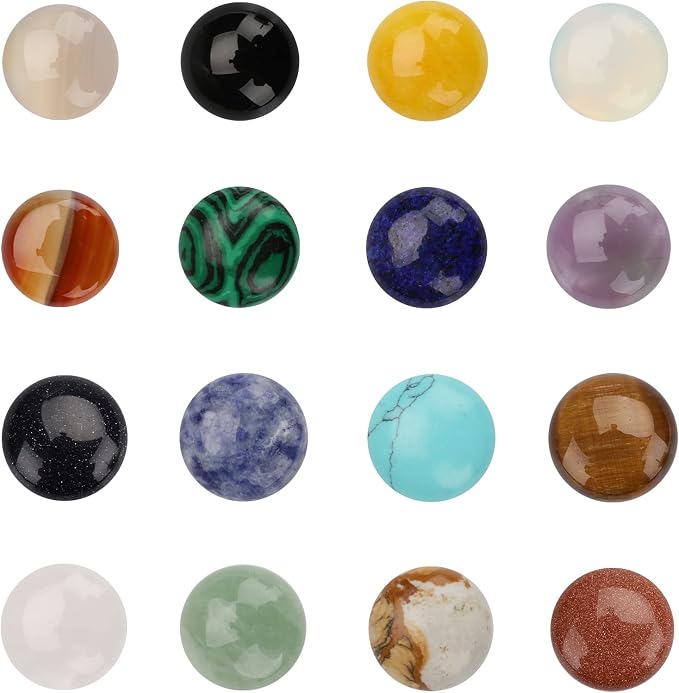 SUPERFINDINGS 16 Styles Half Round Gemstoness Cabochon 20mm Flat Back Stones by SUPERFINDINGS