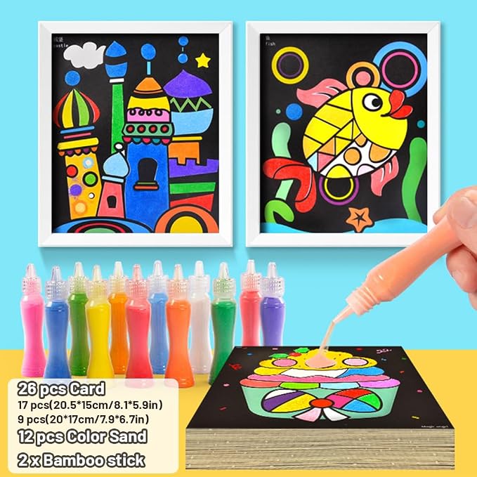 RivanPal Colorful Sand Art Kit Crafts, 26 Different Cartoons - Image 2