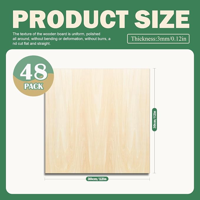 48 Pack 12"x12"Basswood Sheets 1/8", 3mm Basswood - Image 3