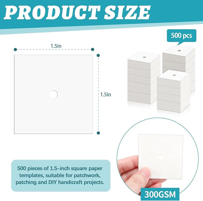 500 PCS 1.5" Square Paper Piecing Templates, Quilting Templates Accessories - Image 2