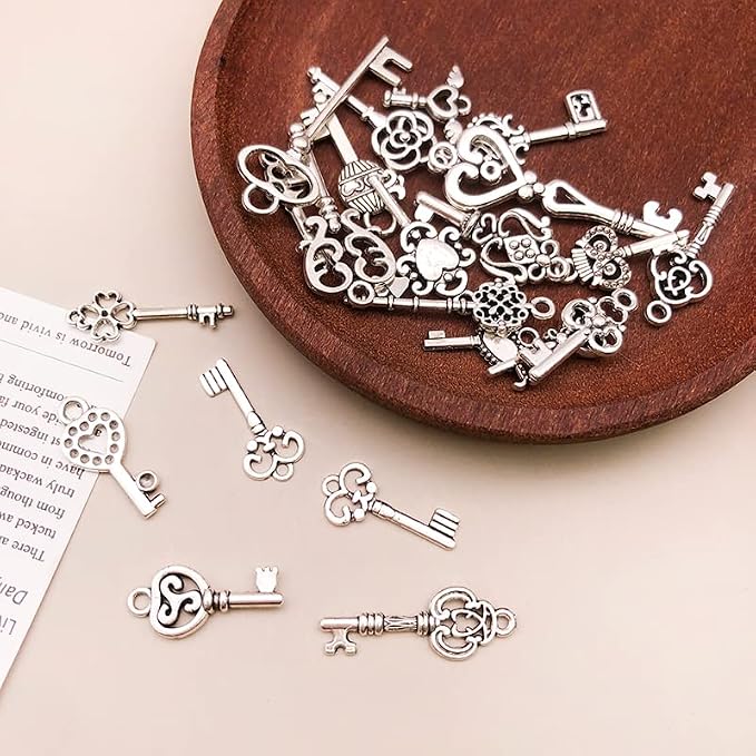 WOCRAFT 120pcs Antique Silver Small Key Charm - Image 4