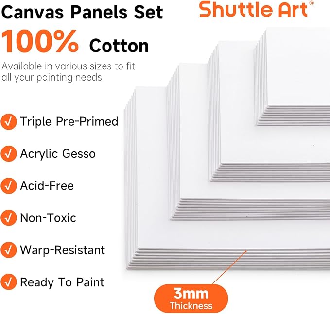 Shuttle Art 36 Pack Canvas for Painting, 100% Cotton Blank Canvas Boards - Image 3