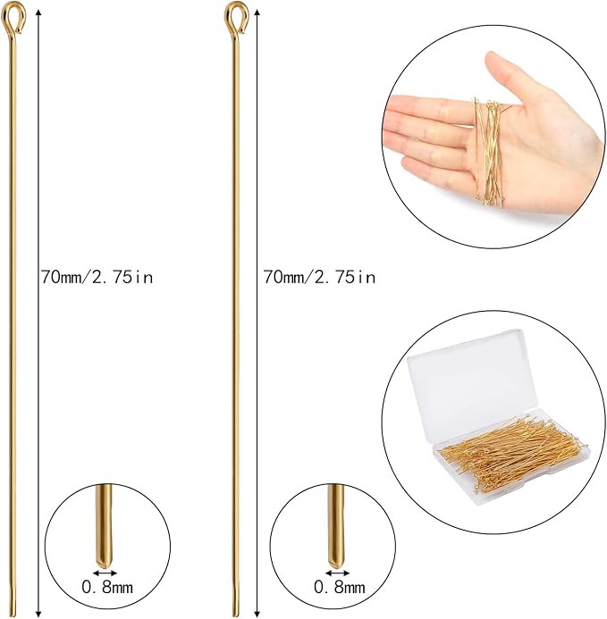 200 Pcs 70mm/2.76 Inch 21 Gauge Eye Pins - Image 2
