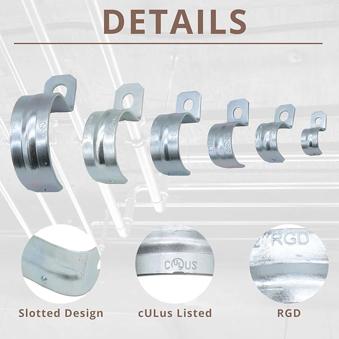 2 inch 10PCS Zinc-Plated Steel Rigid Pipe 1 Holes Cable U Bracket Pipe Clamp Electrical Conduit Straps Rigid Pipe Strap Secure Mounting for RGD Conduit RustResistant Straps for Reliable Installation