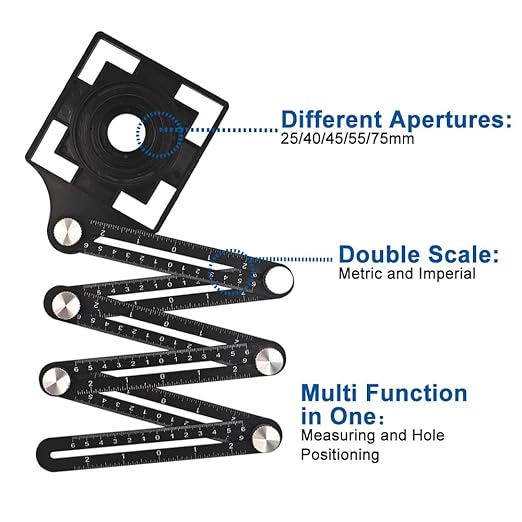 HIGHDRIL Multi Angle Measuring Ruler 5-Hole Drill Locator & Diamond Drill Bit Kit Triangle Shank for Porcelain Tile Ceramic Marble (6/8/10/20/25/28/35/45/50/65+35mm Hex Shank Chamfer Beveling Bit)