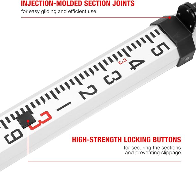 16FT Aluminum Grade Rod & Telescopic Leveling Rod - 5-Stage Survey Rod with Bubble Level, Dual-Sided Grade Stick for Laser Level, Portable Measuring Stick for Surveying