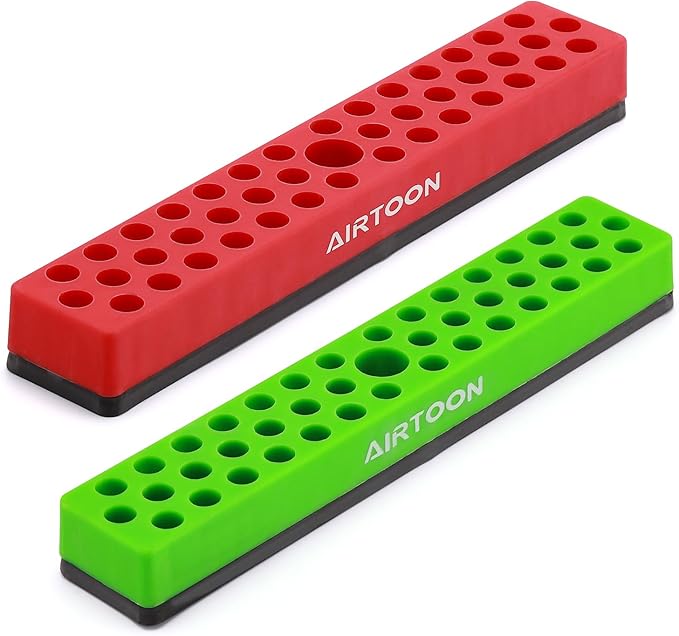 AIRTOON 2PCS 1/4" Magnetic Hex Bit Holder, 43 Holes Bit Storage with Strong Magnetic Base, Magnetic Screwdriver Bit Organizer, Red and Green