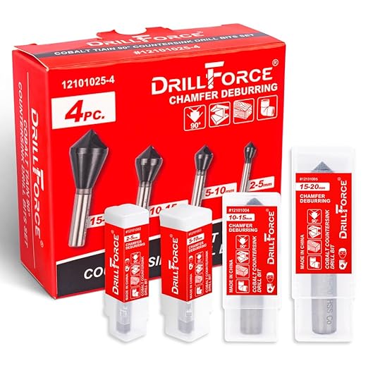 4PCS Cobalt Single End Countersink Drill Bits Set, TiAlN Coated 90 Degree Heavy Duty M35 Countersink Chamfer Tool for Metal, Stainless Steel, Copper, Wood, 2-5, 5-10, 10-15, 15-20MM