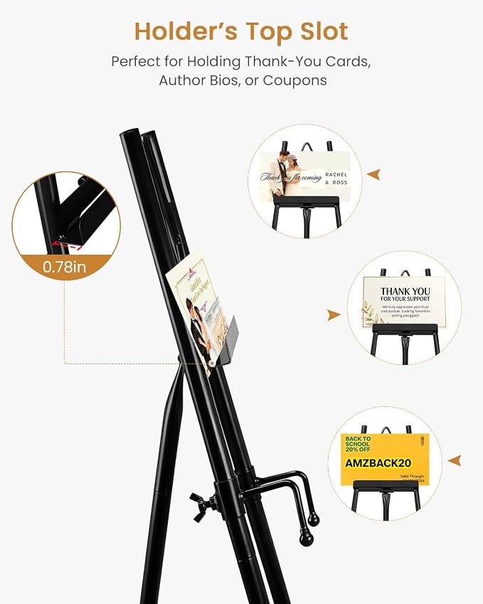 53.9" Black Easel Stand for Sign, Heavy Duty Metal Display Easel - Image 3