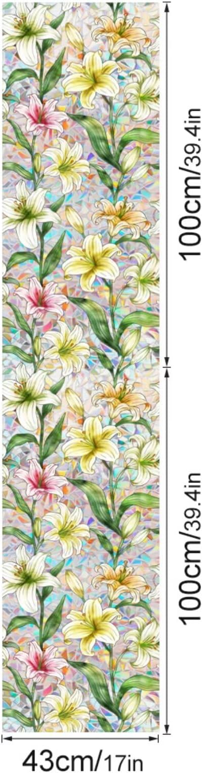 Lily Stained Glass Window Film Privacy, Rainbow Window Film Decorative Static - Image 2