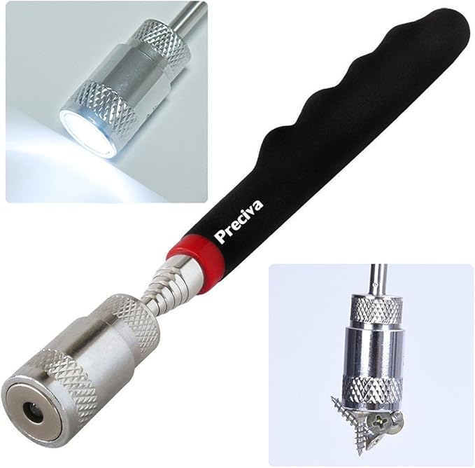 Magnetic Telescoping Pick Up Tool, Preciva Magnetic Picking Tool with LED Flash Light Retriever Wand 19.5to 68 CM Telescopic Magnet Stick(ONE PACK)