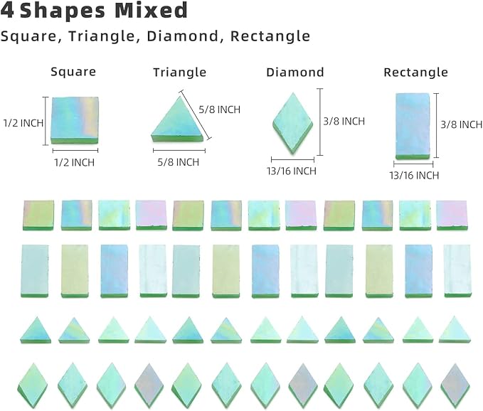 200 Pieces Bulk Iridescent Mosaic Glass Tiles, 4 Shapes Mixed Stained Glass - Image 4