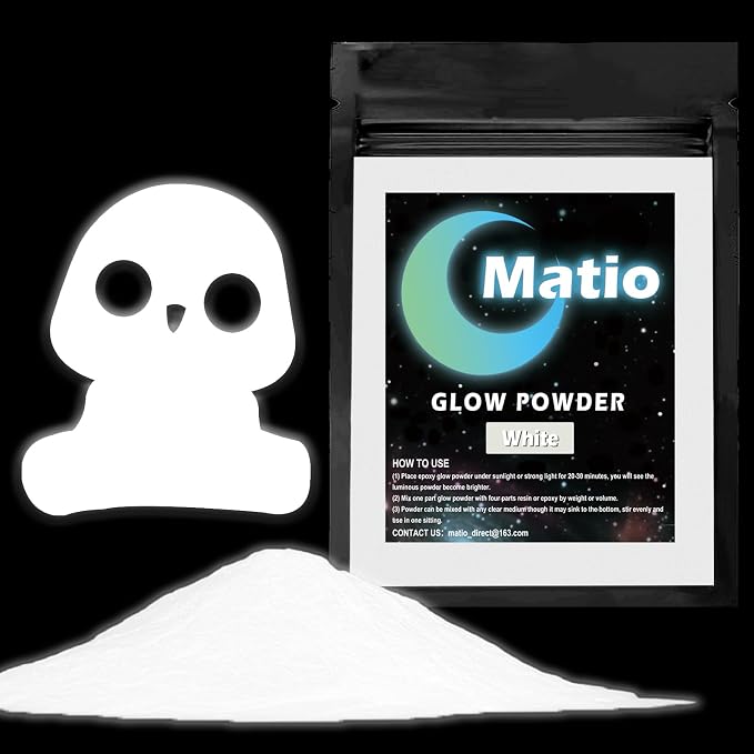 Matio Glow in The Dark Pigment Powder, 15g/0.5oz White Luminous Pigments | Long by Matio