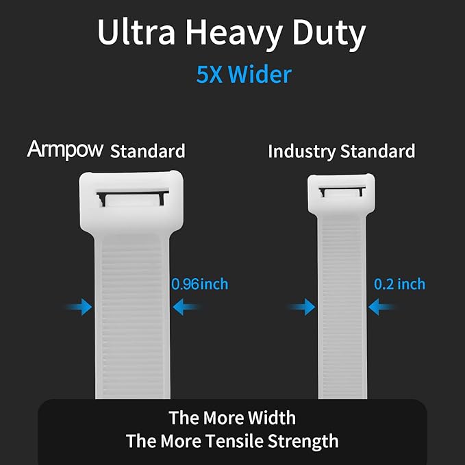 26 inch White Zip Ties Heavy Duty 11 PCS, 440 LBS Ultra Exclusive Strong Plastic Wire Ties, Large Cable Ties Extra Long Tie Wraps, Indoor and Outdoor UV Resistant