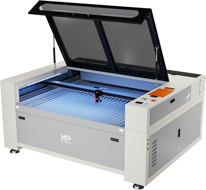 Monport Effi16S 150W Upgraded CO2 Laser Engraver, 63x40 Laser Engraving Machine with Built-in Water Chiller, Autofocus Autolift,Fume Extractor,Air Assist, Digital Control Panel Industrial Laser Cutter