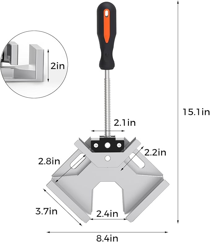 Corner Clamp, 2pcs 90 Degree Right Angle Clamp with Adjustable Aluminum Alloy Swing Jaw, Single Handle Clamps for Woodworking Tools Photo Framing, Present for Men Dad 15.1 Inch