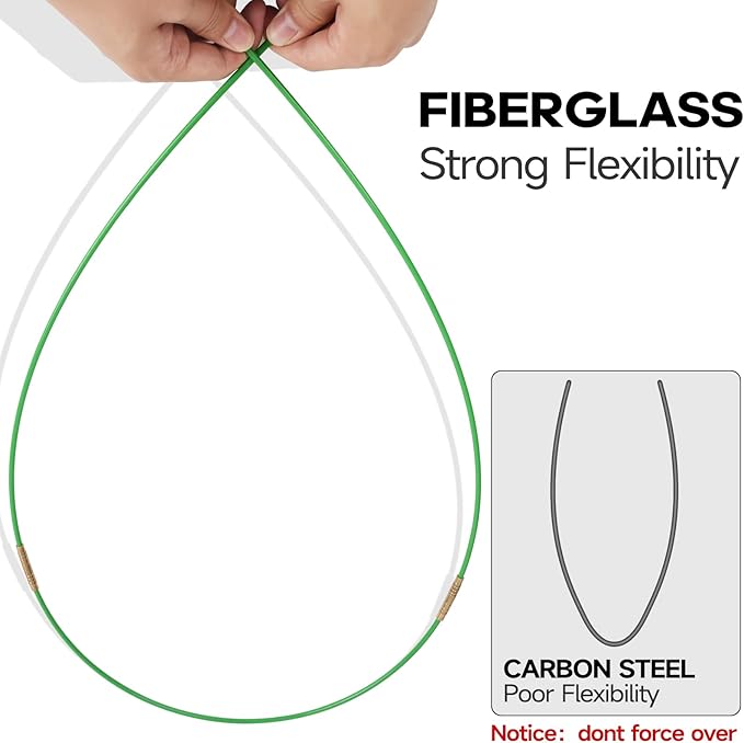 22FT Fiberglass Running Electrical Wire Cable Glow Rods Wire Pulling, Fish Rods Electrical Kit with 8 Different Attachments and Fish Tape Wire Puller Kit