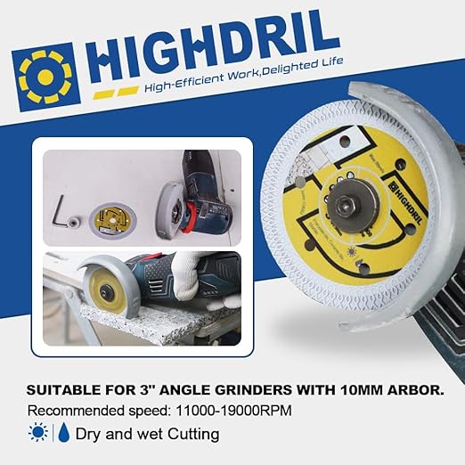 HIGHDRIL Diamond Tile Blade 3" 75mm x Arbor 3/8" 10mm - 4pcs X Mesh Angle Grinder Cutting Disc for Cutting Porcelain Tile Ceramic Marble Granite