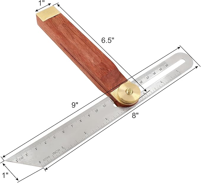 Litoexpe 9" T-Bevel Sliding Angle Ruler Protractor, Adjustable Angle Finder Ruler Hardwood Handle Woodworking Protractor Tool with Metric & Imperial Marks