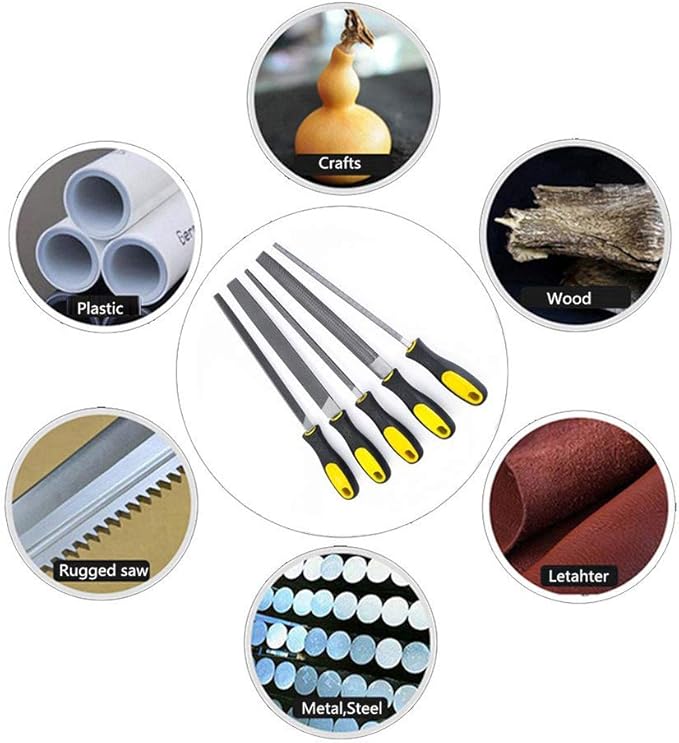 Metal File Set, 5-Piece, 10-inch,High Carbon Steel File,Work for Metal, Wood,Plastic
