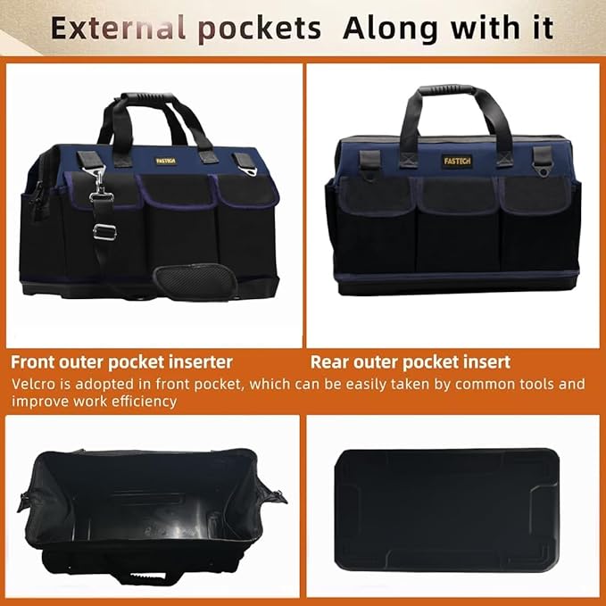 22in Heavy Duty Bottom Tools Bag With Wide Mouth For Tool Storage, Carrier and Organizer, Tote Bag for Men/Women, Wide Mouth Tool Bags With Inside Pockets (22 Inch)