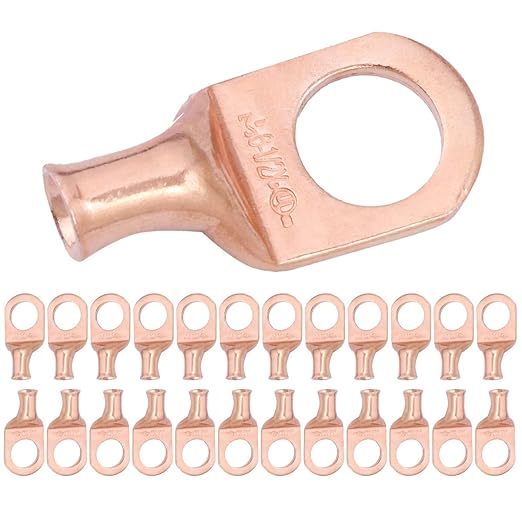 SELTERM 25pcs 6 AWG 1/2" Stud Battery Lugs, Ring Terminals, Heavy Duty Copper Wire Lugs, Battery Cable Ends, 6 Gauge Ring Terminal Connectors, UL Bare Copper Eyelets Electrical Battery Cable Lugs