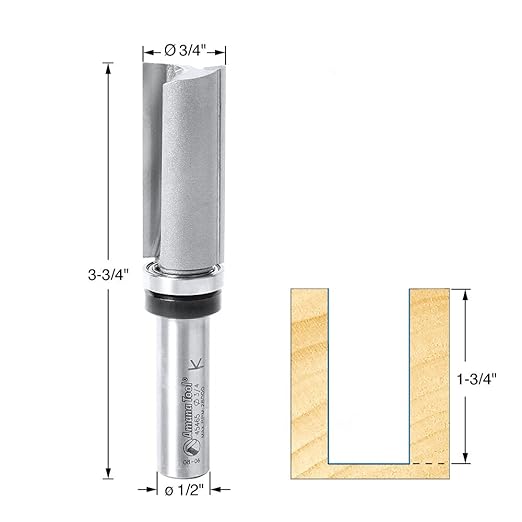Amana Tool 45465 Carbide Tipped Flush Trim Plunge Template Router Bit 3/4 Dia x 1-3/4 x 1/2 Inch Shank with Upper Ball Bearing