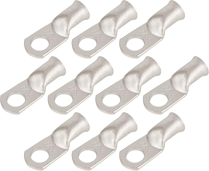 10pcs 2 AWG-3/8(M10) Tinned Copper Ring Terminals Battery Lugs, Heavy Duty Wire Lugs, Battery Cable Connectors