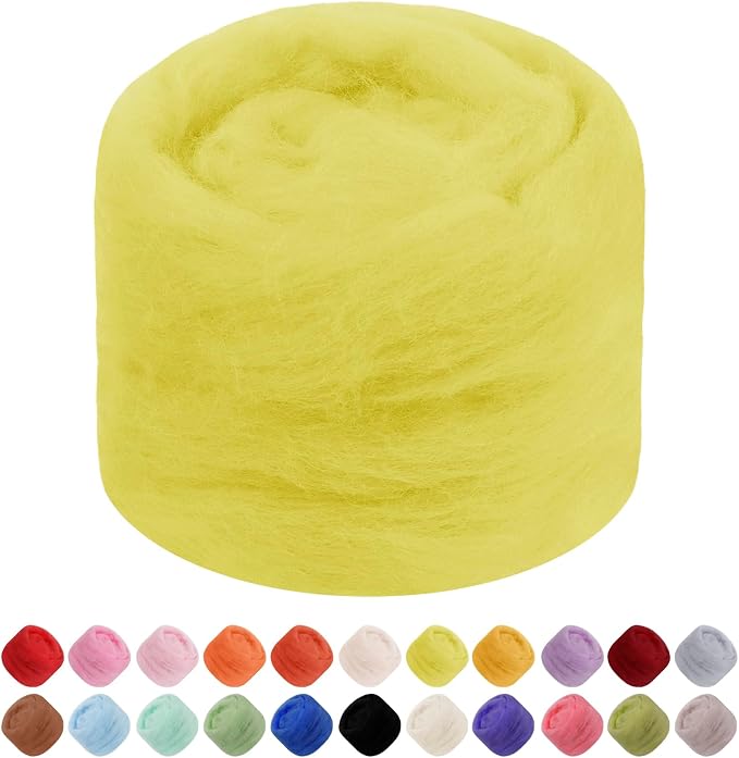 JeogYong Needle Felting Wool, 1.76oz Wool Roving Chunky Wool Yarn, Lemon Yellow by JeogYong