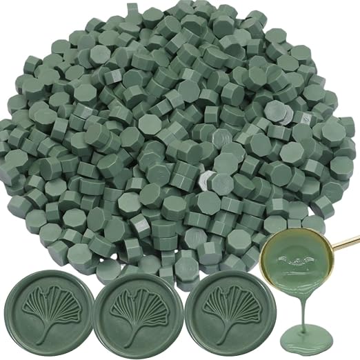 300 Pcs Wax Seal Beads, Olive Green Sealing Wax Beads, Refilling Octagon Wax by Unknown