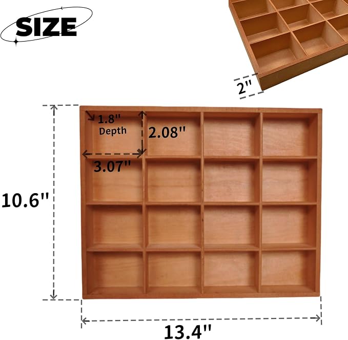 13.4''x10.6''x2'' Wooden Storage Divider Box Showcase Display Box | - Image 2