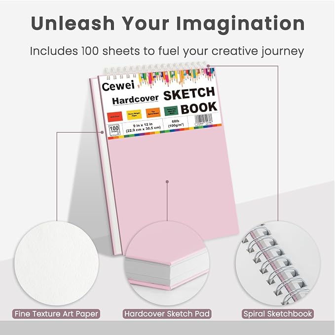 9"x12" Sketchbook Pink, 1 Pack-100 Sheets Cute Sketchbook - Image 4