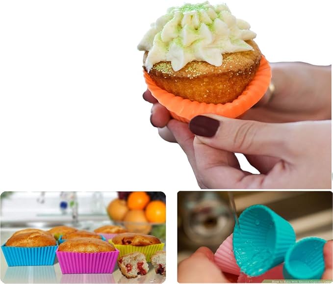 Silicone Cupcake Liners Baking Cups Non-Stick Jumbo Reusable Muffin Molds Bento - Image 2