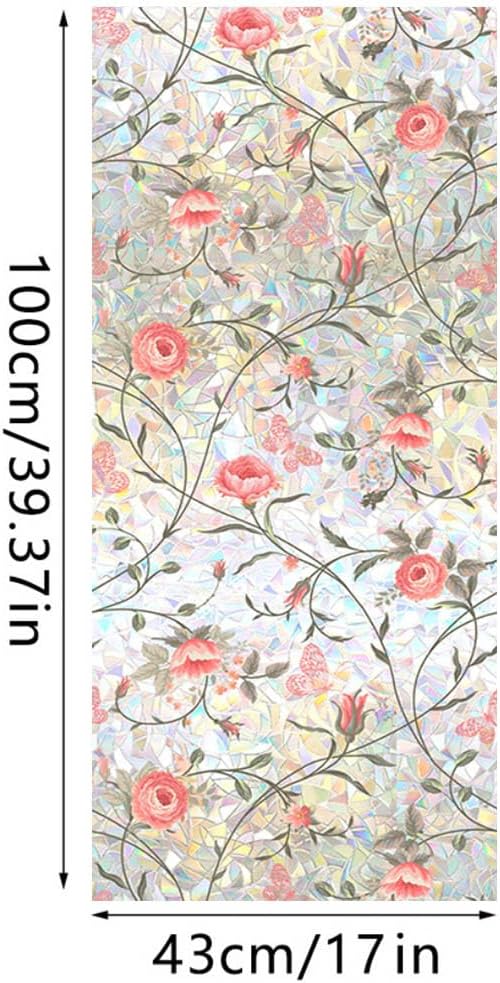 Retro Rose Window Privacy Film, Stained Glass Decals Red Rose Privacy Rainbow - Image 6