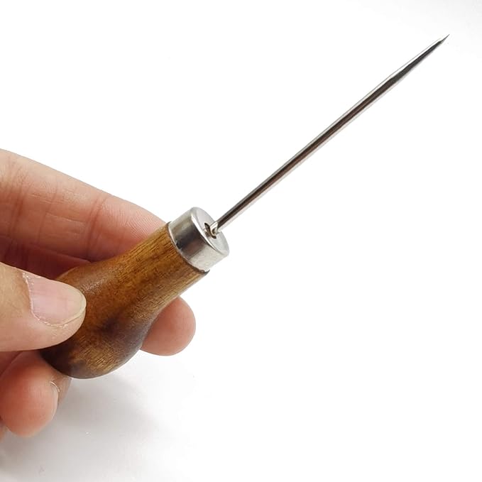 RONYOUNG 10PCS Wooden Handle Gourd Shape Scratch Awl Tool Pin Punching for Leather Pouch Hole DIY Handmade
