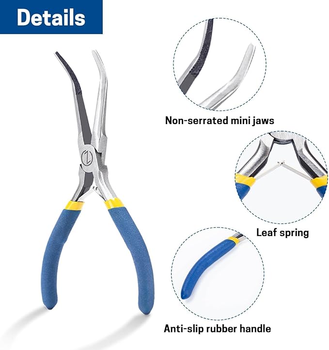 VISEMAN 6" Mini Needle Nose Pliers with Comfort Grip Handles, Long Nose Pliers for Handmade Craft, 45 Degree Bent